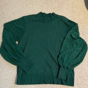 Vince Camuto Forest Green Sweater with Patterned Sleeves